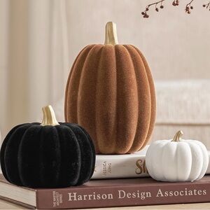 Velvet Pumpkin Decor Set in Black, Brown, and White